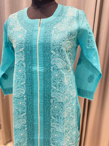 Veersons Chikankari Cotton Kurta with Front Design Lucknowi Chikankari