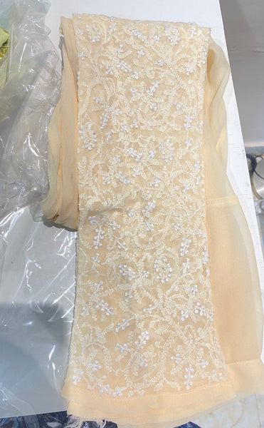 Veersons Chikankari Beige Semi Georgette Lucknowi Chikankari Stitched Suit Set