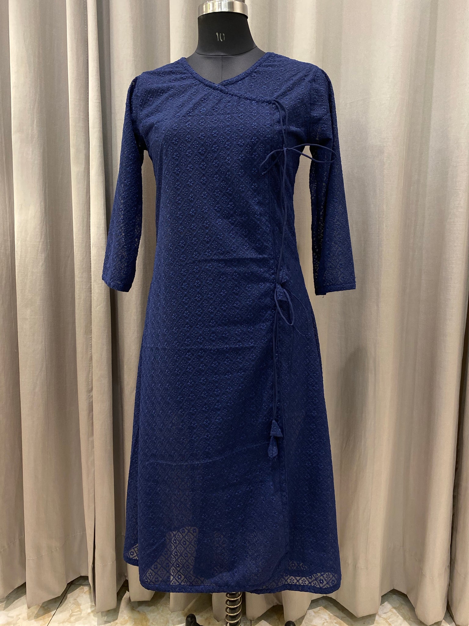 Veersons Haquoba Angrakha Navy Blue Chikankari Kurti - Veersons-Chikankari Studio