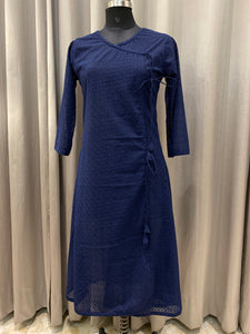 Veersons Haquoba Angrakha Navy Blue Chikankari Kurti - Veersons-Chikankari Studio
