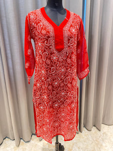 Veersons Chikankari Hand-Embroidered Georgette Kurti - Veersons-Chikankari Studio