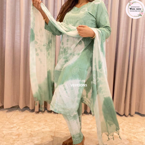 Veersons Chikankari Cotton Tye&Dye Lucknowi Chikankari Full Suit Set