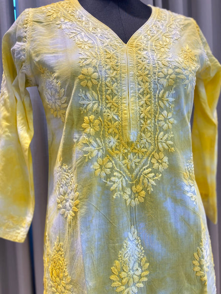 Veersons Chikankari Mulmul Cotton Tye and Dye Lucknow Chikankari Kurti