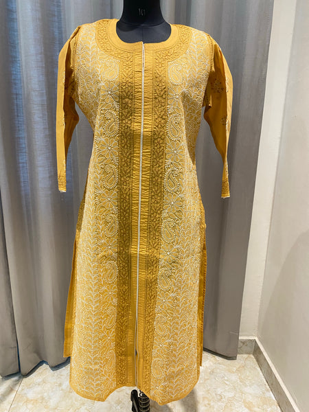 Veersons Chikankari Cotton Chikankari Front Jaal Lucknowi Chikan Kurti