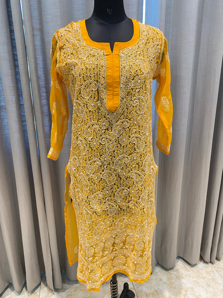 Veersons Chikankari Full Front White Threadwork Kurta with Beautiful Lucknowi Chikan - Veersons-Chikankari Studio