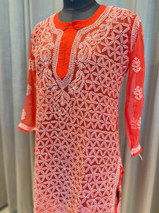Veersons Chikankari Hand-Embroidered Georgette Lucknowi Chikankari Kurti