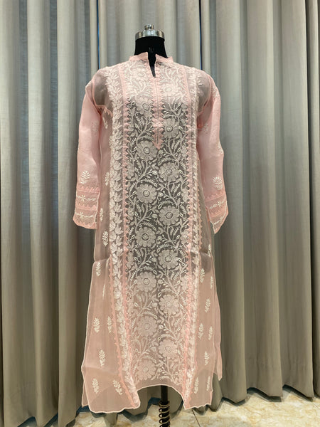 Veersons Chikankari Hand-Embroidered Pure Organza Kurta and Dupatta Premium Lucknowi Chikankari