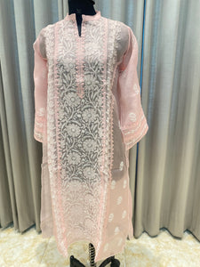 Veersons Chikankari Hand-Embroidered Pure Organza Kurta and Dupatta Premium Lucknowi Chikankari