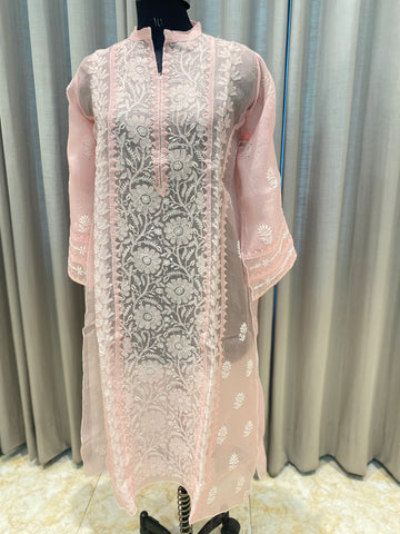 Veersons Chikankari Hand-Embroidered Pure Organza Kurta and Dupatta Premium Lucknowi Chikankari