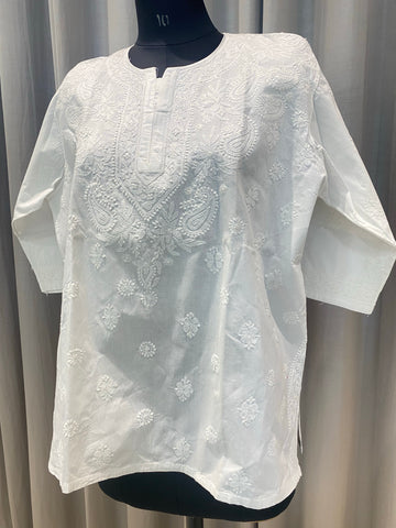 Veersons Chikankari Cotton Short Top Lucknowi Chikankari