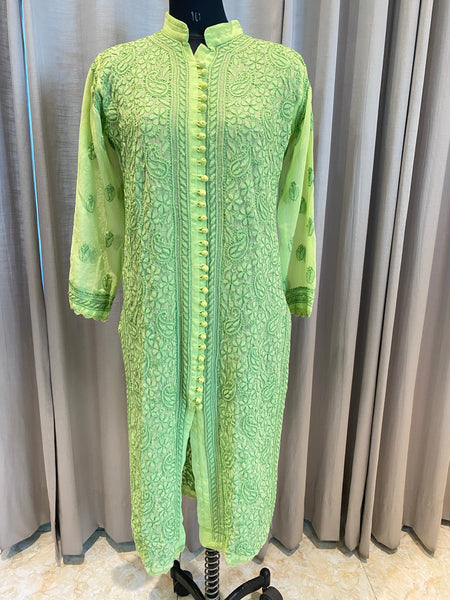 Veersons Chikankari Hand-Embroidered Front and Back Georgette Lucknowi Chikankari Kurti