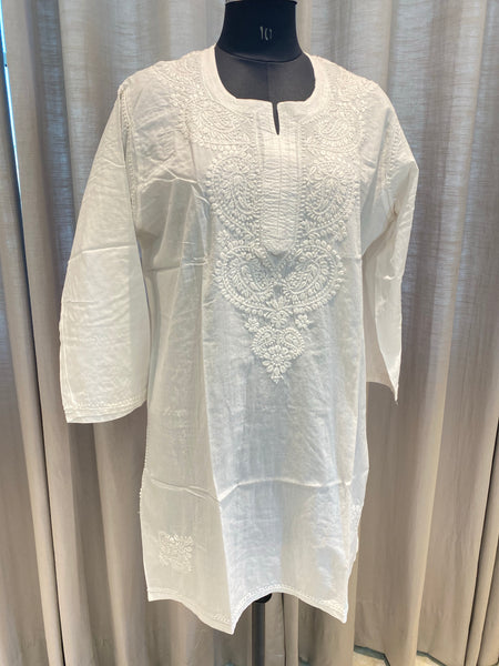 Veersons Chikankari Hand-Embroidered White Kurta - Veersons-Chikankari Studio