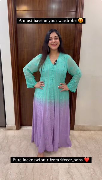 Veersons Chikankari Hand-Embroidered Viscose Georgette Semi Stitched Anarkali with Dupatta