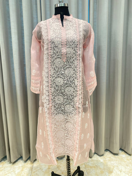 Veersons Chikankari Hand-Embroidered Pure Organza Kurta and Dupatta Premium Lucknowi Chikankari