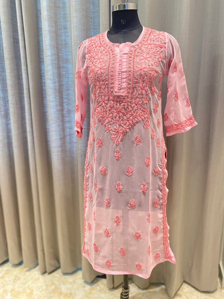 Veersons Chikankari Georgette Kurti Hand-embroidered Lucknowi Chikankari - Veersons-Chikankari Studio