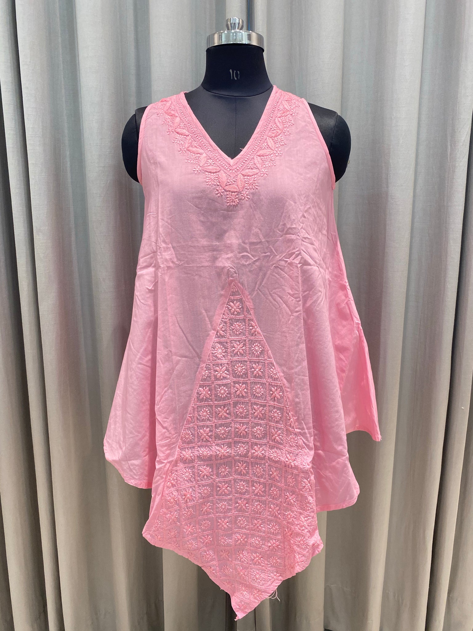 Veersons Chikankari Pure Cotton Pink Kaftan Ponchu Lucknowi Chikankari Short Top