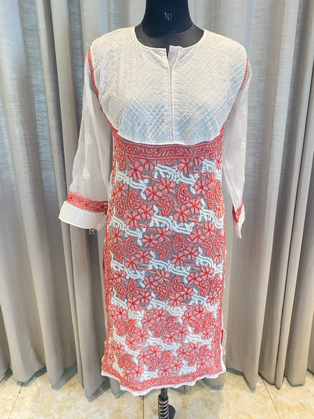 Veersons Chikankari Georgette Kurti Lucknowi Handembroidery - Veersons-Chikankari Studio
