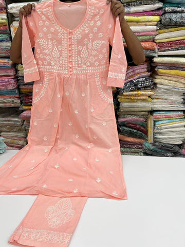 Veersons Chikankari Hand-Embroidered Cotton Lucknowi Chikankari Co-ord Set
