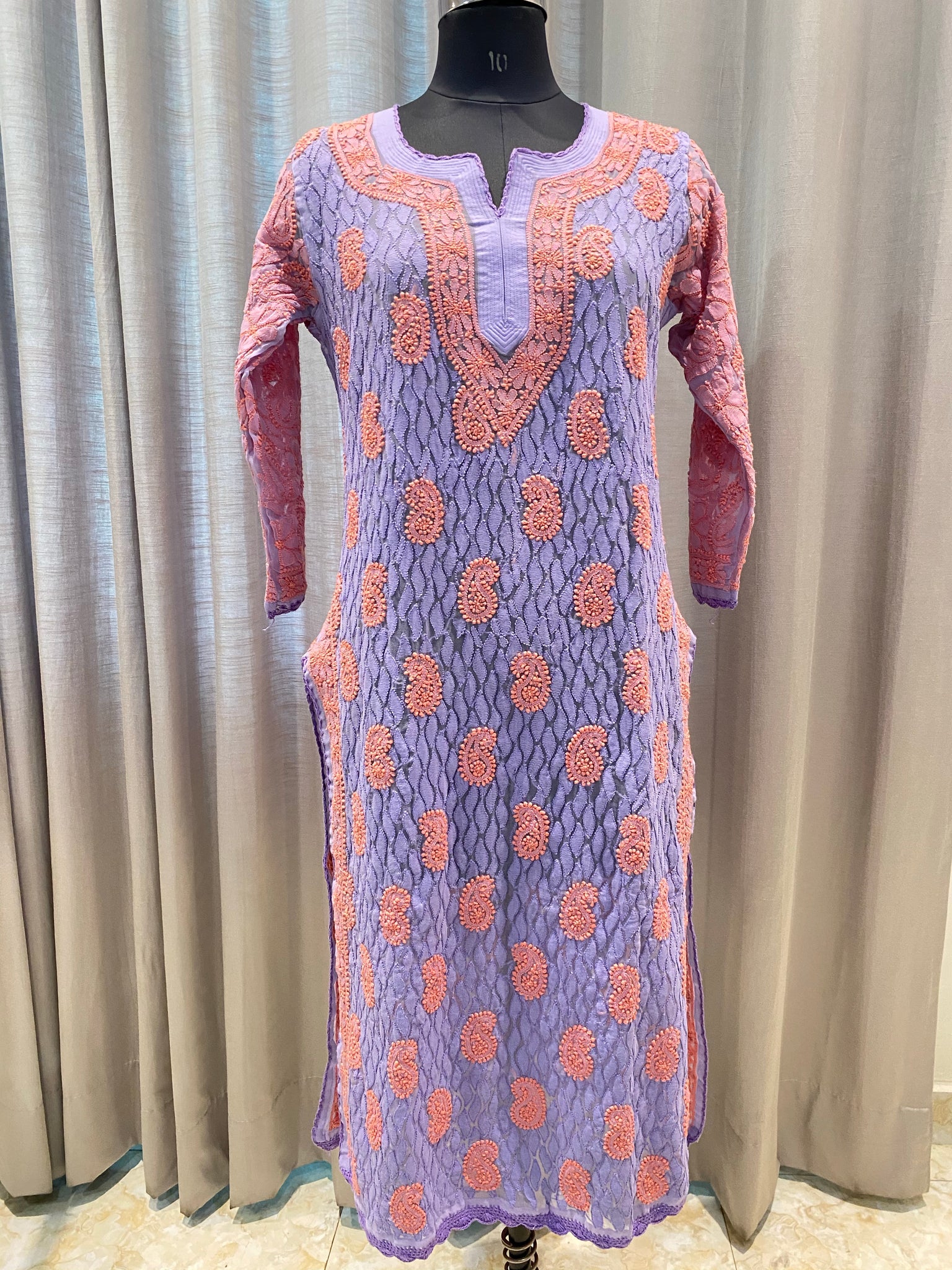 Veersons Chikankari Hand-Embroidered Georgette Full Front Back Embroidered  Lucknowi Chikankari Kurti