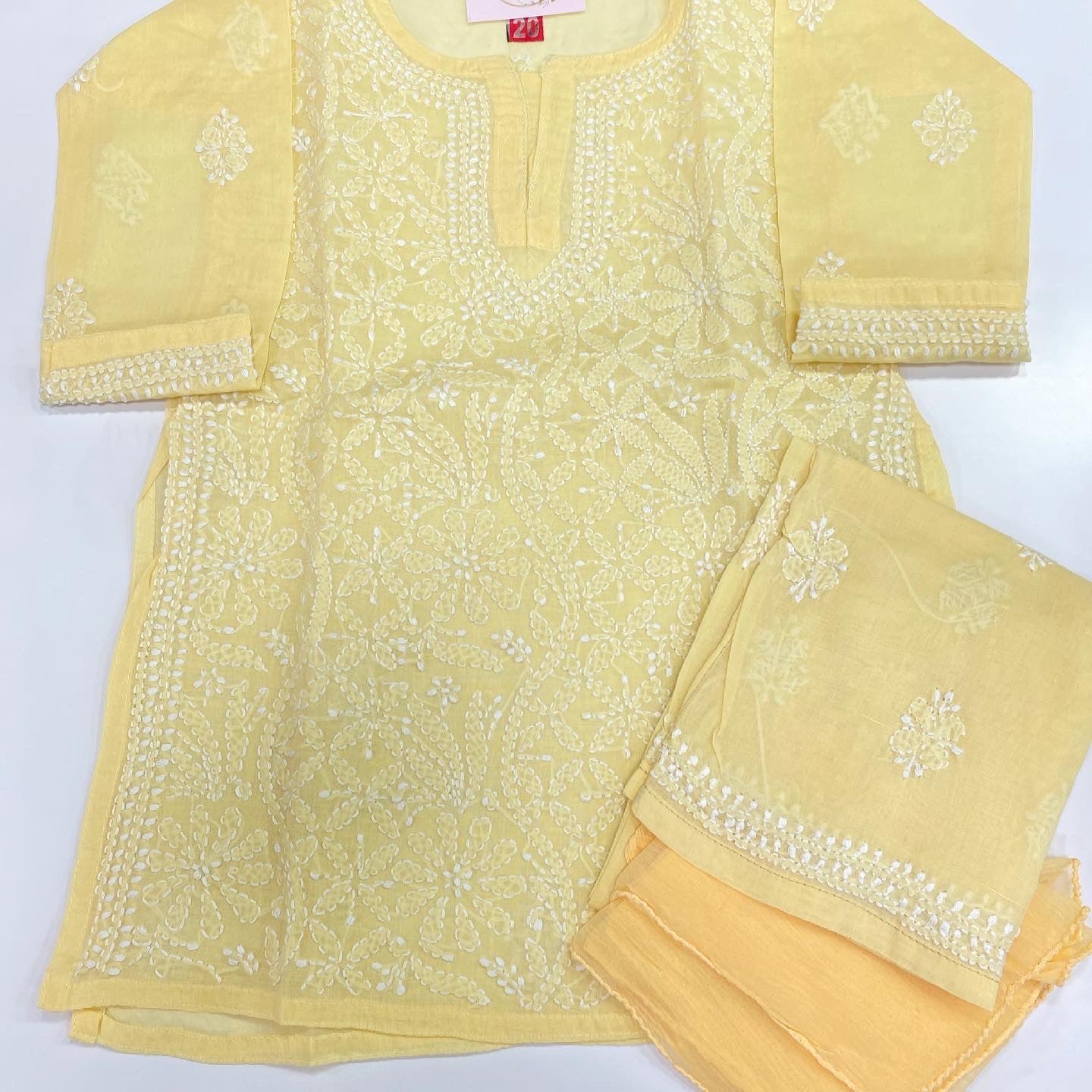 Lucknow Chikankari Hand Embroidered Long Kurta Set with Sharara and ma –  Indiankala4u