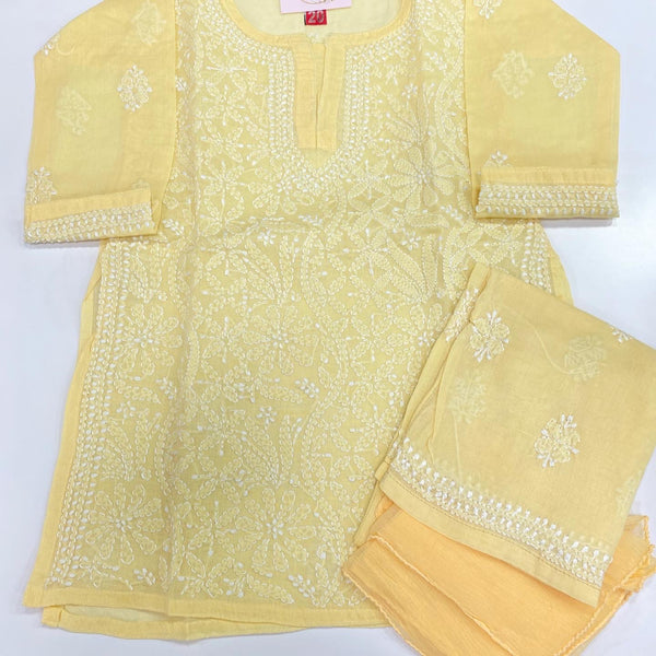 Veersons Chikankari Girls Kids Chikankari Pallazo Lucknowi Kurti and Dupatta Set - Veersons-Chikankari Studio