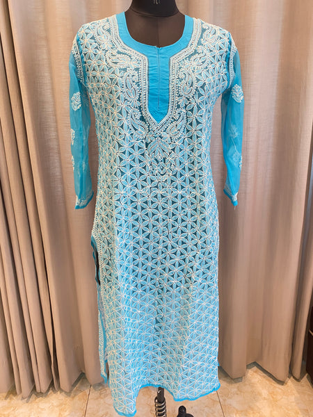 Veersons Chikankari Georgette Front and Back Lucknowi Chikankari Kurta