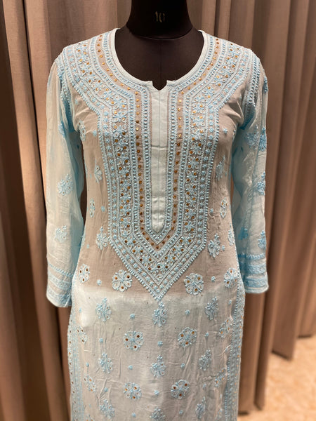 Veersons Chikankari Hand-Embroidered Kurta Set with Moquish work - Veersons-Chikankari Studio
