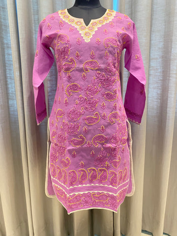 Veersons Chikankari Mauve Kurti with Multi Threadwork - Veersons-Chikankari Studio