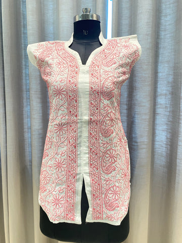 Veersons Chikankari Pure Cotton Short Top with collar - Veersons-Chikankari Studio