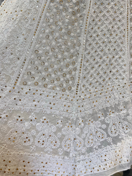 Veersons Chikankari Hand-Embroidered Lehenga Skirt(Unstitched) with Moquish work - Veersons-Chikankari Studio