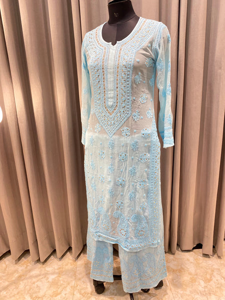 Veersons Chikankari Hand-Embroidered Kurta Set with Moquish work - Veersons-Chikankari Studio