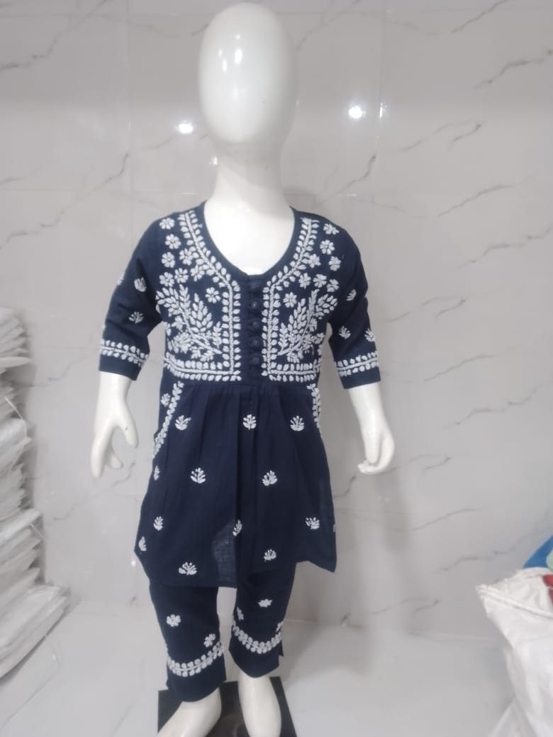 Veersons Chikankari Pure Cotton Kids Kurta and Pants Set