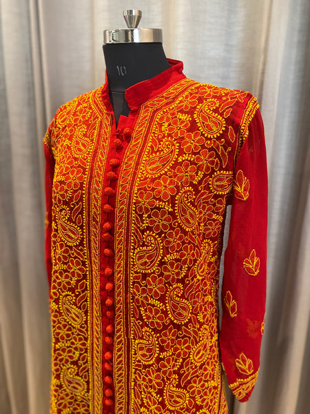 Veersons Chikankari Hand-Embroidered Full Jaal Front Back Lucknowi Chikankari Kurti