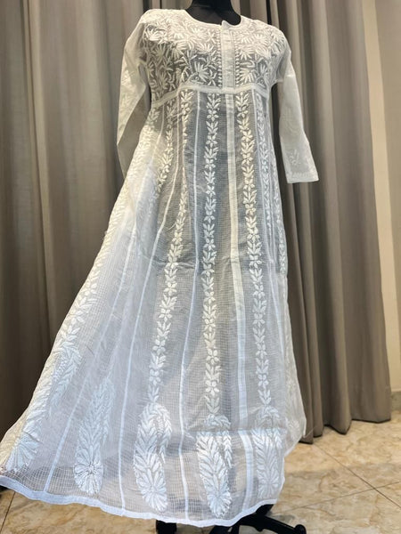 Veersons Chikankari Pure Kota Doria Lucknowi Chikan Anarkali