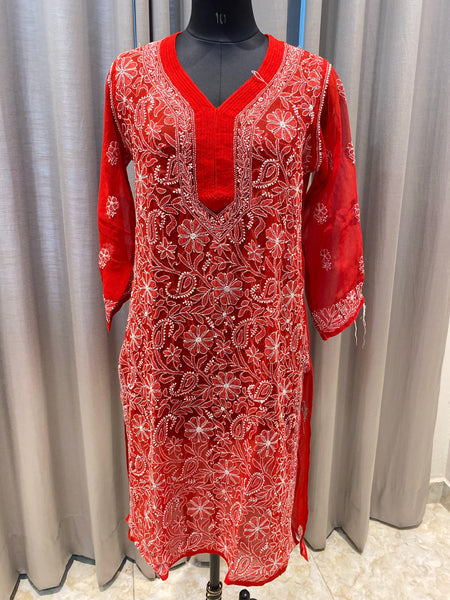 Veersons Chikankari Hand-Embroidered Georgette Kurti - Veersons-Chikankari Studio