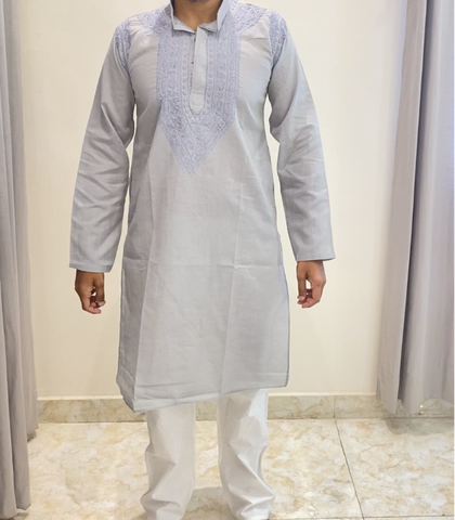 Veersons Chikankari Cotton Men’s Lucknowi Chikankari Kurta Pyjama Set - Veersons-Chikankari Studio