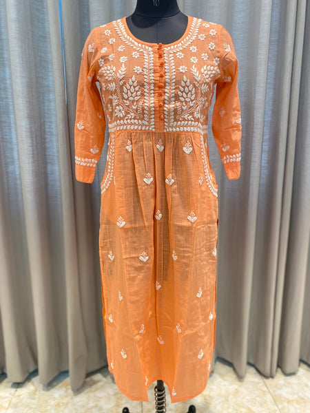Veersons Chikankari HandEmbroidered Cotton Chikan Kurta with Side Pockets - Veersons-Chikankari Studio