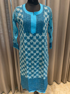 Veersons Chikankari Georgette Kurti with Hand-embroidery with dual thread - Veersons-Chikankari Studio