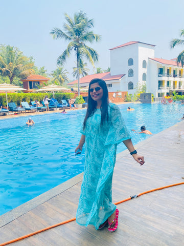 Veersons Chikankari Georgette Kaftan in Tepchi handwork Work