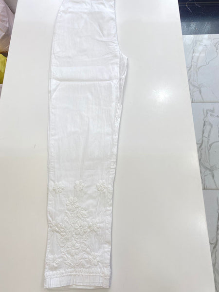 Veersons Chikankari Straight Stretchable Pants with Pockets