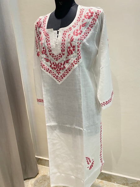 Veersons Chikankari Hand-Embroidered Cotton Kurta - Veersons-Chikankari Studio