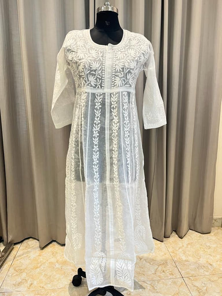 Veersons Chikankari Pure Kota Doria Lucknowi Chikan Anarkali