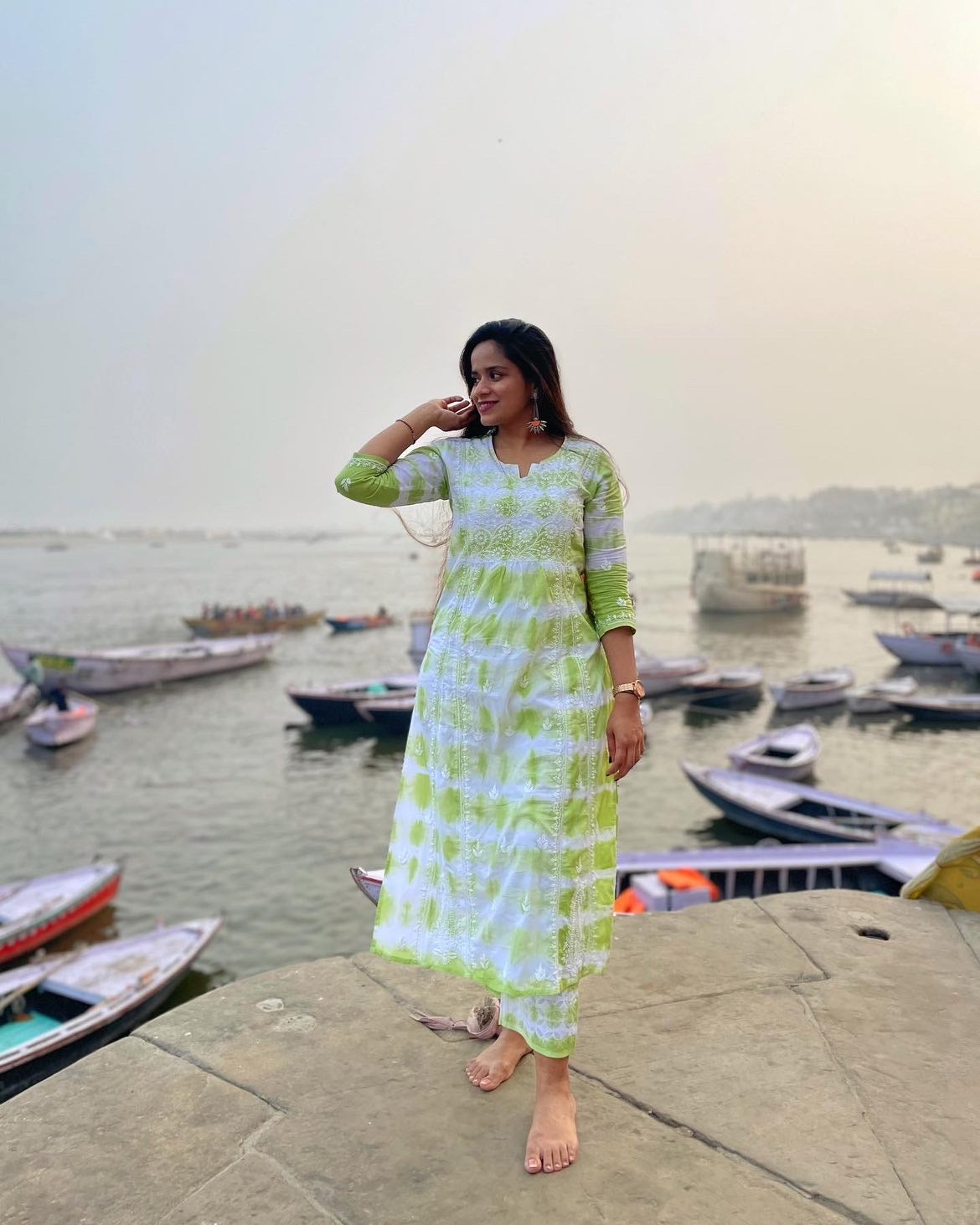 Ada Hand Embroidered Onion Pink Georgette Lucknowi Chikankari Indian Women  Kurta With Slip  A186499  Ada  2119649