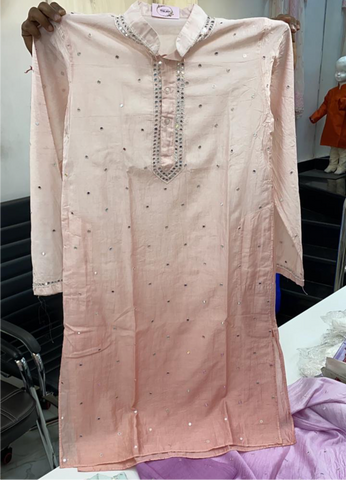 Veersons Pure Chanderi Premium Men’s Kurta in Ombré with Mirror Work - Veersons-Chikankari Studio