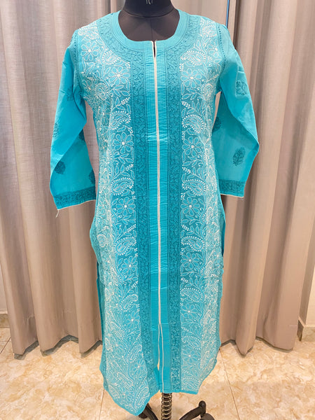 Veersons Chikankari Cotton Kurta with Front Design Lucknowi Chikankari