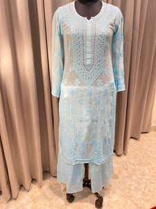 Veersons Chikankari Hand-Embroidered Kurta Set with Moquish work - Veersons-Chikankari Studio