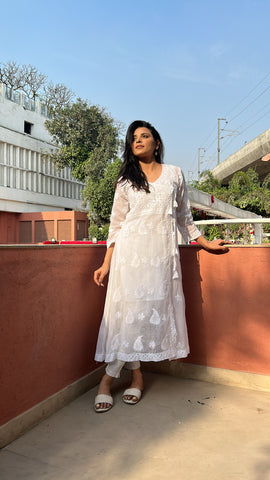 Veersons Chikankari Pure Kota Doria Lucknowi Chikankari Angrakha