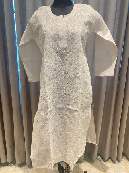 Veersons Chikankari Cotton Kurti with Moquish Work - Veersons-Chikankari Studio