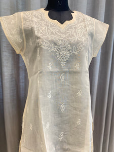Veersons Chikankari Cotton Beige Kurta with Hand-Embroidered Chikankafi - Veersons-Chikankari Studio