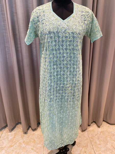 Veersons Chikankari Sea Green Georgette Lucknowi Chikankari Suit Set